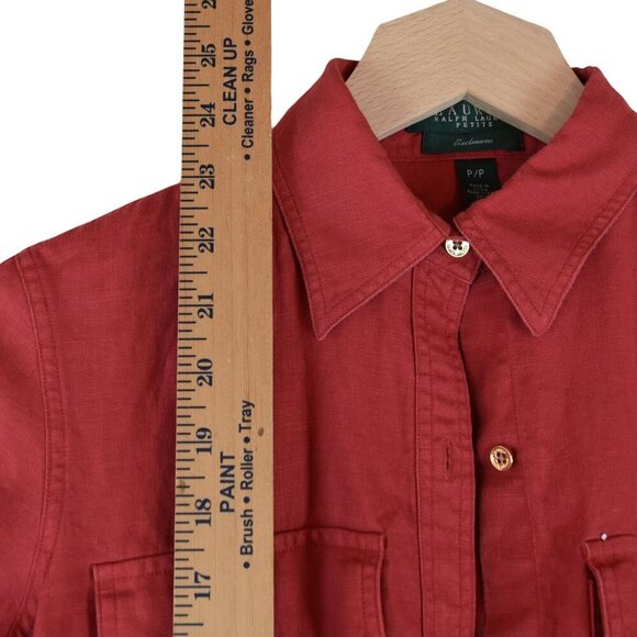 Lauren Ralph Lauren Petite P/P Red 100% Linen Utility Button Shirt Petite Small - Picture 6 of 7